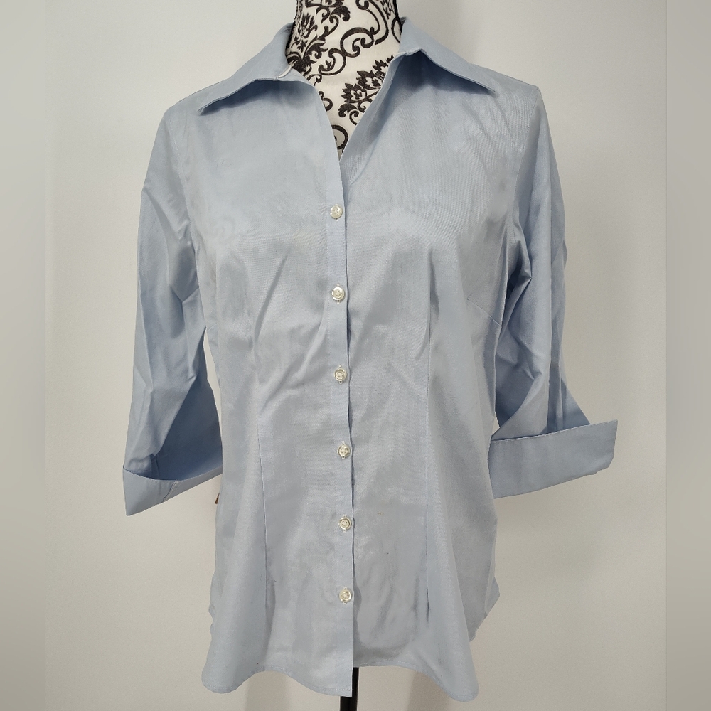 Lands' End Sky Blue Women's Half Sleeve Oxford Shirt Size 10
